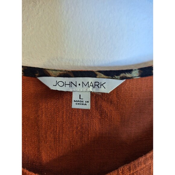 JOHN MARK Popover Top Women's Sz L Animal Trim Coastal Boho Lagenlook Mature - Picture 5 of 14